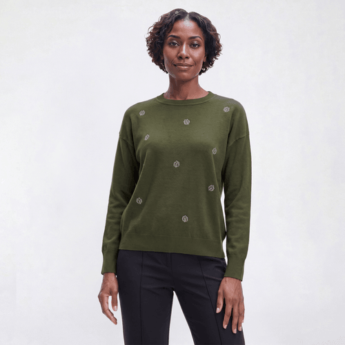 Womens Rio & Rian Long Sleeve Embroidered Leaf Sweater alternate view
